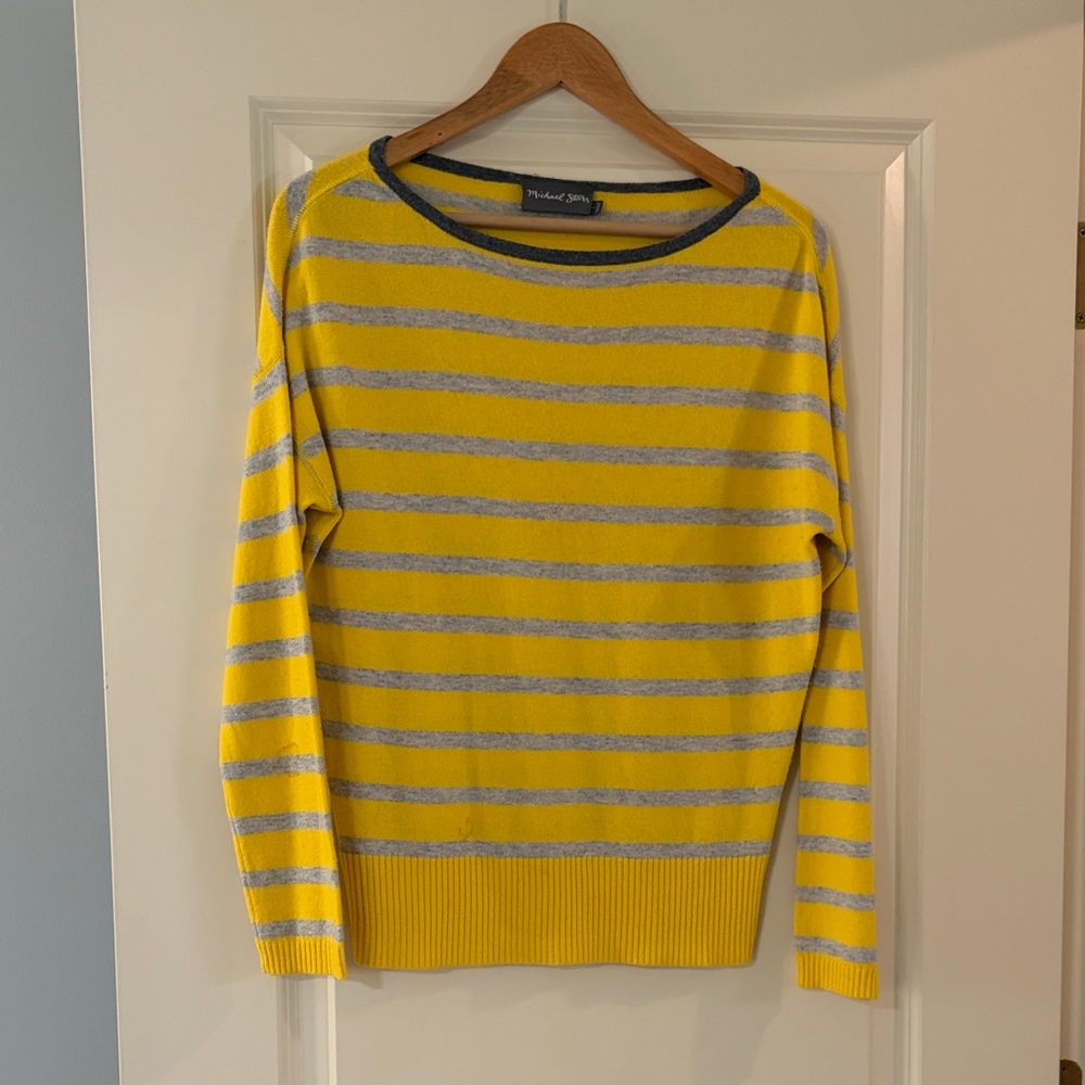 Michael Stars Yellow and Gray Striped Crewneck Sweater